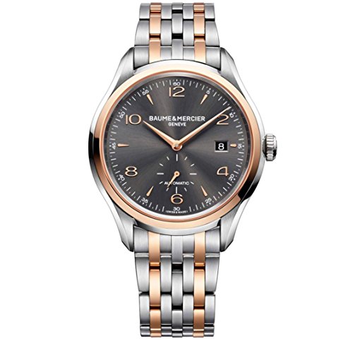 Baume & Mercier Clifton Two Tone Stainless Steel Mens Automatic Watch Sapphire Crystal - 41mm Analog Black Face with Second Hand and Date - Swiss Made Self Winding Luxury Dress Watches For Men 10210