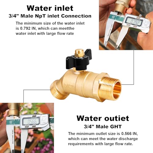 Full Flow Male outdoor-faucets Hose Bibb 3/4" Male NPT inlet Connection with 3/4" GHT water hose outlet Heavy-Brass Faucet for gardens and patios (Butterfly Handle) - Image 5