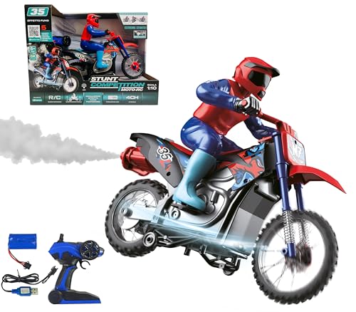 Moto radiocommandée géante pour enfants avec pilote télécommandé Motocross avec effet fumée, échappement maxi échelle 1:10 avec lumières, batterie pack Sprint super rapide moto acrobatique drifting