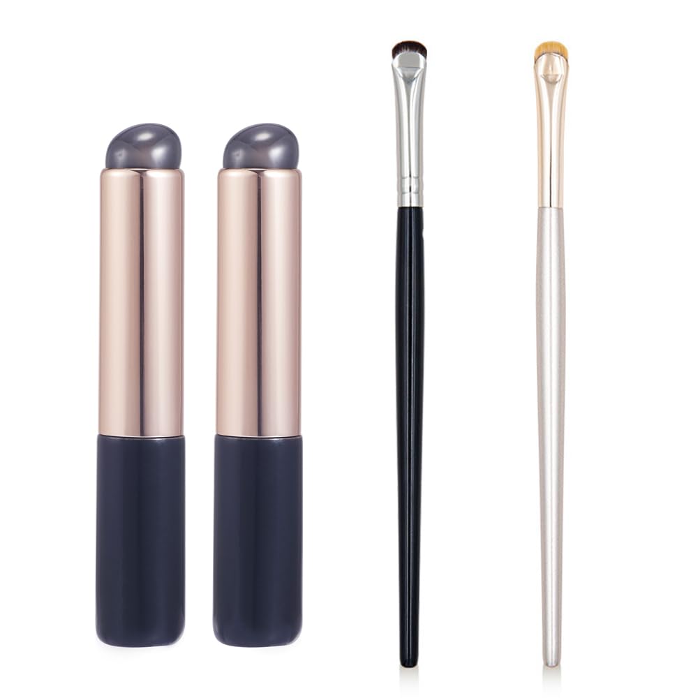 COSHINE2pcs Extra Thin Crescent Moon Eye Liner Makeup Brush, 2pcs Silicone Lip And Concealer Makeup Brushes, COSHINE Premium High Elastic Silicone Brush Set For Lip Makeup