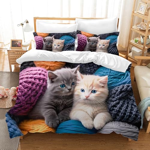 VTRXEG Katzen Bettwäsche 135x200cm,3D Katzenmotiv Mikrofaser Bettbezug,...