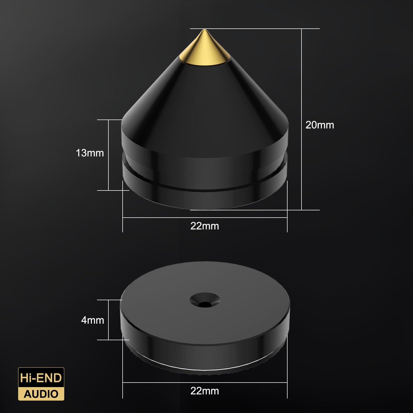Tertullus 4Pcs Speaker Spikes Stand HiFi Speaker Isolation Feet with Non-Slip Rubber Pads for Audio,Speakers,Subwoofers,Turntable DAC etc (24mmx23mm, Black)