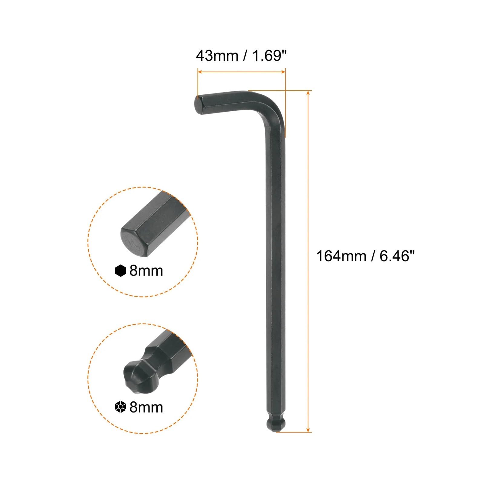 Genérico 2/4 Uds llave hexagonal con extremo de bola 1,5/2/2,5/3/4/5/6/8/10mm herramienta reparación llaves hexagonales brazo largo en forma L, Compatible for del hogar(8mm,2pcs)