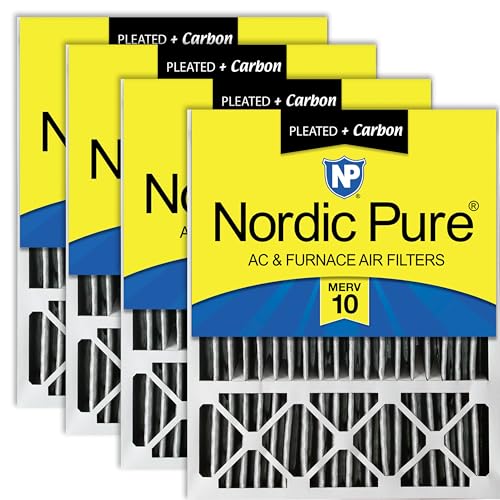 Image of Nordic Pure 20x25x5 Pleated MERV 10 Plus Carbon Air Filters 4 Pack | Actual Size: 19 7 /8 x 24 7 /8 x 4 3 /8 Honeywell Replacement Made in USA, Advanced HVAC Furnace Filtration, Odor Control