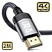 Produktbild sweguard 4K HDMI Kabel 2Meter, HDMI 2.0 auf HDMI Kabel 4K@60Hz 18Gbps Nylon Geflechtkabel, vergoldete Anschlüsse mit Ethernet/Audio Rückkanal, kompatibel Video 4K UHD 2160p,HD 1080p, Xbox PS4 (Grau)
