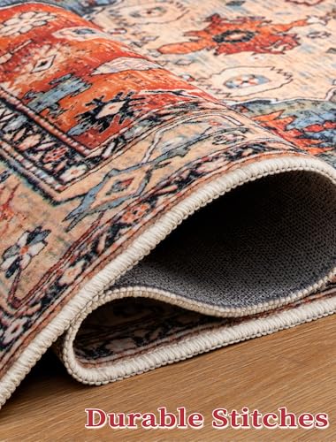SERISSA Washable Boho Runner Rug, 2'6"x8' Non-Slip Tribal Hallway Kitchen Rug Ultra Soft Print Distressed Vintage Floor Carpet Runner for Bedroom Bathroom Laundry Living Room