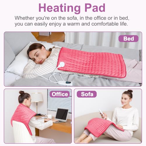 Image of Heating Pad,Electric Heating Pads,Heating Pad for Back,Fuchsia,24x20 Inch | Heating Pads for Shoulder,Neck,Abdomen,Knee,Arms,Legs,Heat Pad for Birthday Father Mother Gift Women Men,6 Heat Settings