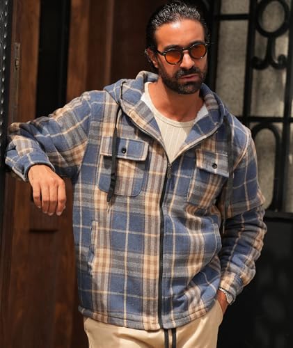 Image of GEEK LIGHTING Men's Flannel Shirts Jacket Sherpa Lined Fleece Plaid Hoodie Long Sleeve Winter Warm Coat