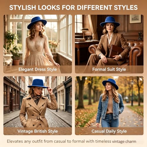 Image of Fedora Flat Hat Classic Wide Brim Cap Panama Style Jazz Hat for Wedding Party Talent Performance Xmas Gift Unisex
