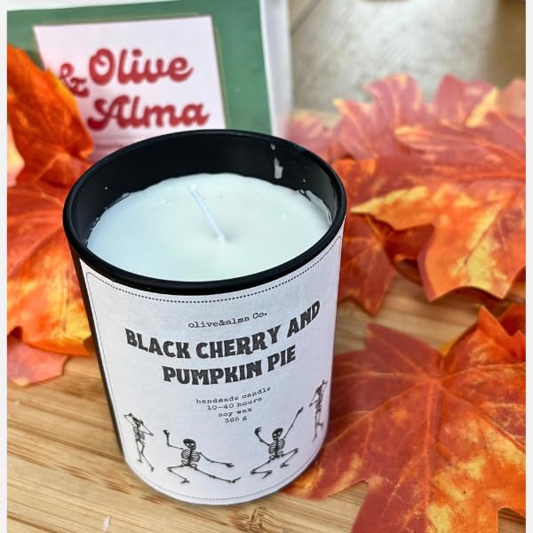 Vela de cera de soja con tarta de calabaza y cereza negra, vela de Halloween, regalo peculiar