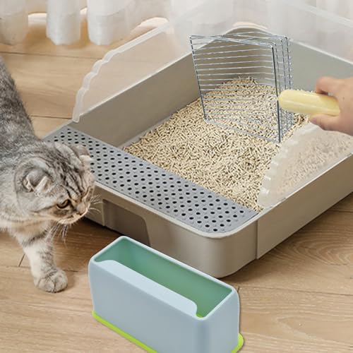 Image of Cat Scooper for Litter Box with Holder,Kitty Litter Scoop Metal Fast Sifting Kitten Poop Shovel Stainless Steel Heavy Duty Cat Pan Scooper with Wood Handle(Blue)