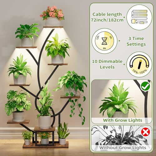 Image of Plant Stand Indoor with Grow Lights - 8 Tiered Corner Flower Shelf Indoor | 50 inch Tall Lighted Plant Stand for Indoor Multiple Plants, Flower Stands Display Rack Holder for House, Patio, Black