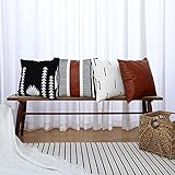 GALMAXS7 Decorative Boho Pillow Covers for Couch Set of 4 18 x 18 Inches, Black White Decorative Farmhouse Pillowscases Accent Pillows Cushion Faux Leather Pillow Cover for Bed Sofa Living Room
