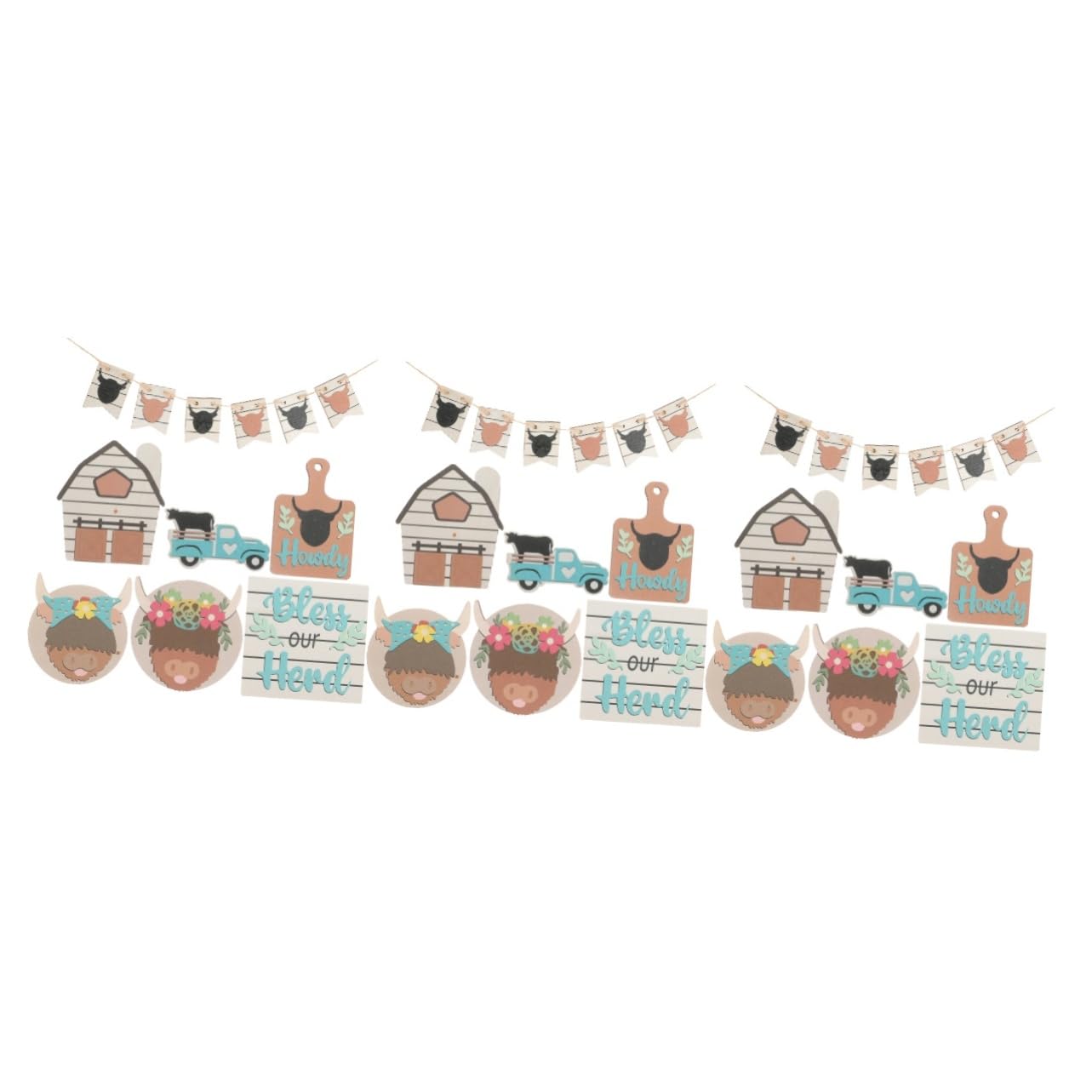 Lurrose 3sets Decorazioni per Vassoi Strati Legno Tema Mucca per Feste Ornamenti per La Casa Stile Country Decorazioni per Compleanni e Celebrazioni Estive