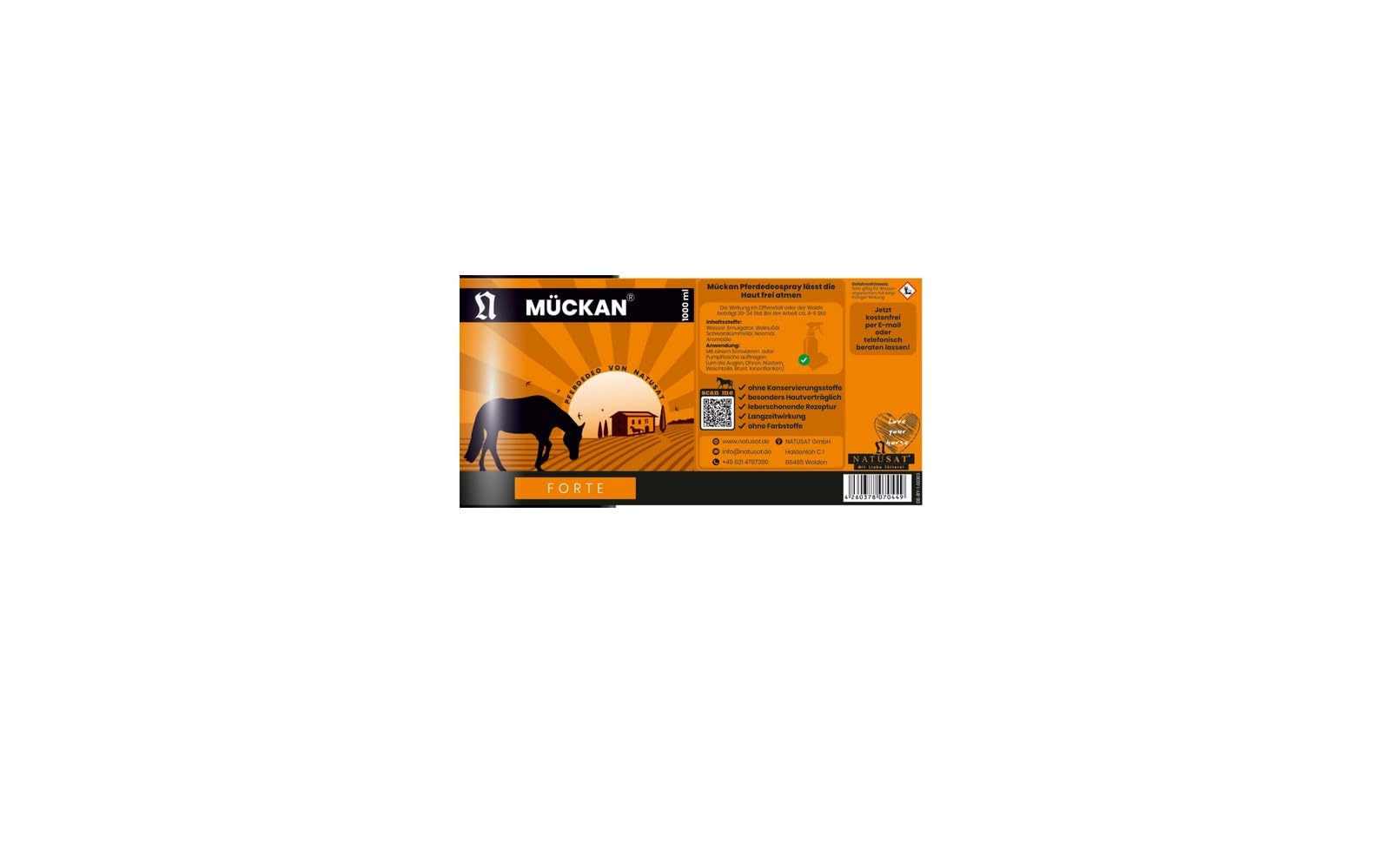 Natusat Mückan forte 5000 ml – Pelle di cavallo | Deodorante per la cura della pelle dei cavalli
