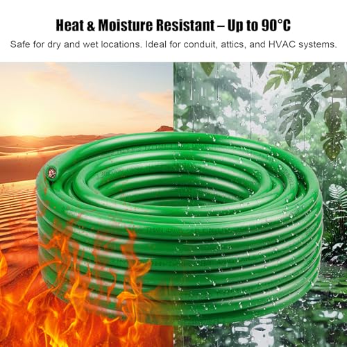Image of 6 AWG THHN Stranded Bare Copper Wire 15FT Green Grounding Wire,600V Rated Building Cable, Ideal for Panel Wiring, Grounding, Lighting Circuits, Control Systems