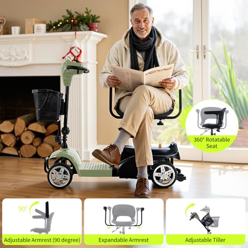 Image of 4 Wheel Mobility Scooter, Electric Scooter with Seat,Lightweight Mobility Scooter with Removable Battery. 6 MPH High Speed 265 lbs Capacity, Foldable Design (Basic Model-Green)