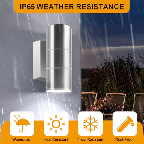 Image of Kerry Outdoor Wall Lights, Mains Powered, IP65, Up Down, Silver