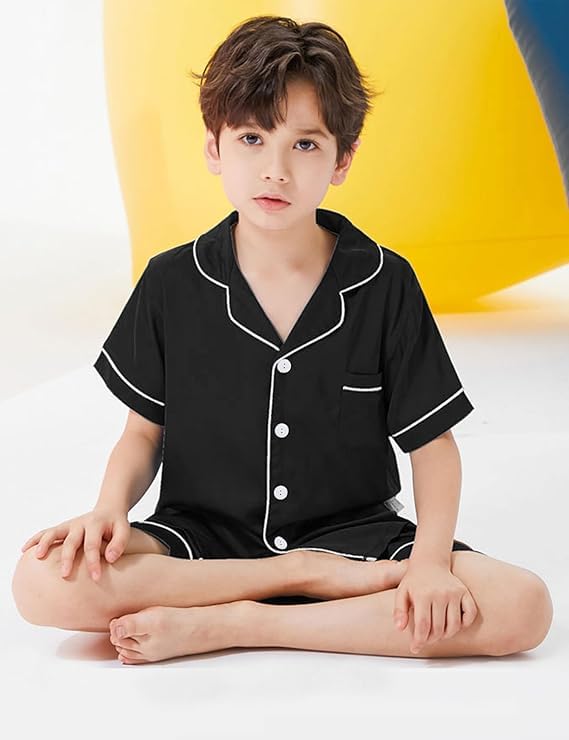 SWOMOG Unisex Kids Silk Satin Pajamas Sets Girls Boys Pjs Set Button-Down Sleepwear Short Sleeve Nightwear 2 Piece2