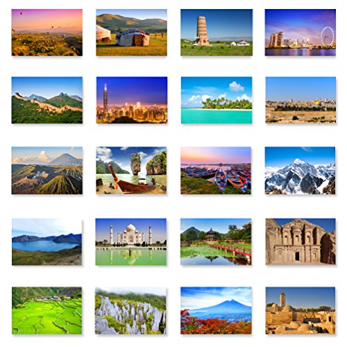 AMAZING ASIA postcard set of 20. Post card variety pack of various Asian countries views postcards. Made in USA.