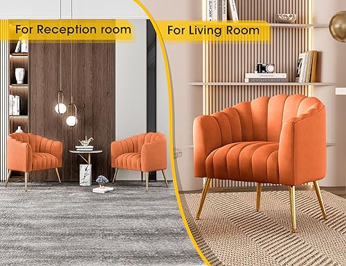 Image of Dewhut Oversized Pumpkin Couch Accent Chair, Modern Comfy Velvet Upholstered Barrel Chairs, Luxury Single Sofa Armchair for Living Room, Waiting Room, Office and Vanity, (Orange)
