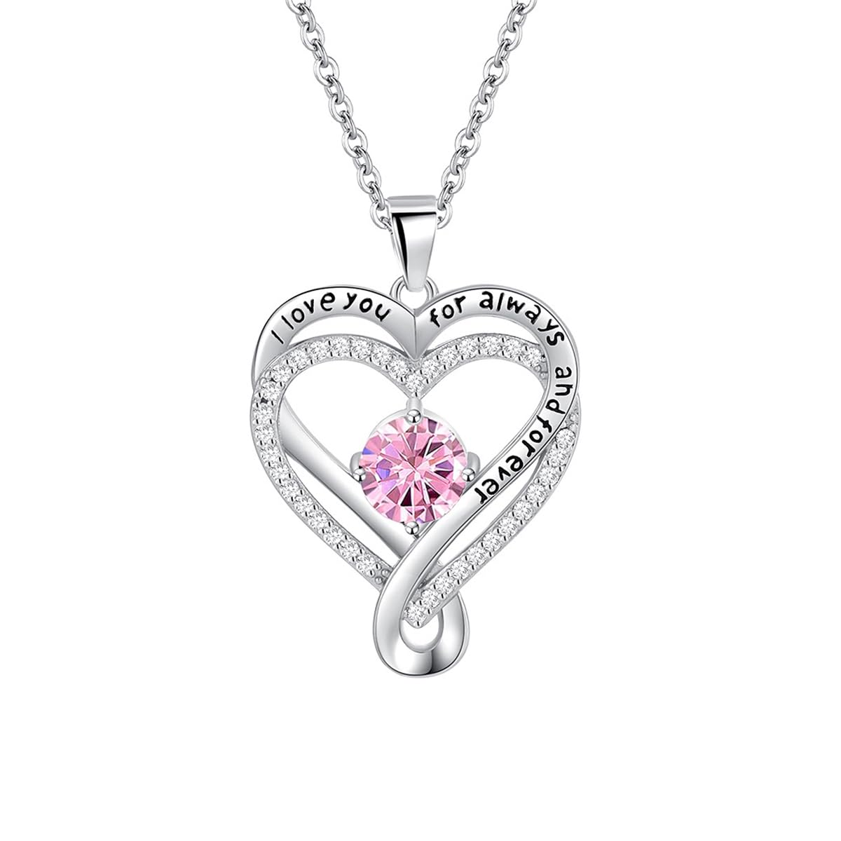 EXVEST Infinity Birthstone Necklace for Women, I Love You Pendant Sterling Silver Jewelry Gift for Anniversary Birthday Valentine's Day