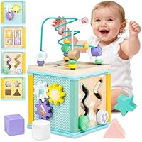 Airlab Wooden Activity Cube Toys, Baby Toys for 1 Year Old, 1st Birthday Gifts for Boys Girl Toddlers, Bead Maze Shape Sorter Sensory Toys, Montessori Educational Learning Presents for Kids Age 1 2 3