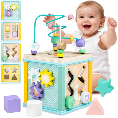 Image of Airlab Wooden Activity Cube Montessori Toys for 2 3 Year Old Baby | 12 Months Toddlers Toys 1-3 Birthday Gift Boys Girls Sensory Interactive Learning Toys