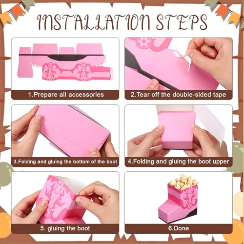 Image of Fullhawl 24 Pcs Cowboy Boots Paper Boxes Western Theme Party Decorations Favors Wild West Popcorn Boxes Boot Shape Bag for Cowboy Birthday Bachelorette Baby Shower Party Supplies(Pink)