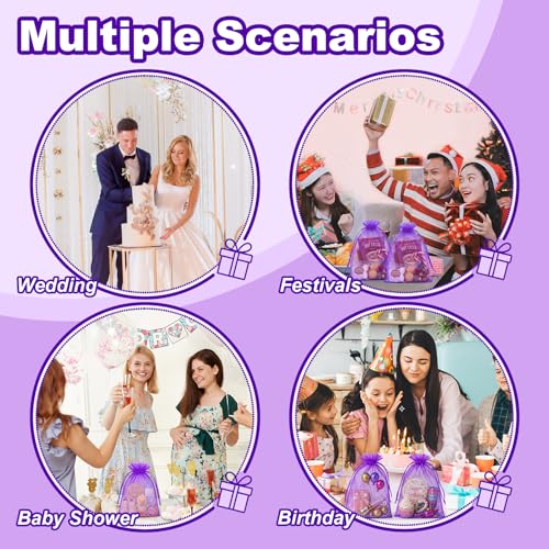 Image of Crweety 50 Pcs 8x12 Inch Purple Organza Bags, Small Mesh Gift Bags Drawstring, Elegant Scented Sachet Bag Empty for Graduation Gifts, Jewelry Packaging, Birthday Party Favor & Baby Shower Candy Treats