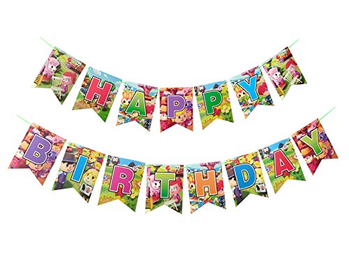 HONGFENG Animal Crossing Birthday Party Supplies,Animal Crossing Theme Happy Birthday Bannerï¼ˆ Pre-assembled ï¼‰