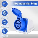 16A 240V Industrial Plug and Socket,3-Pin 1Phase 2P+E IP44 Waterproof Connector Heavy-Duty Explosion‑Proof Blue Nylon Replacement for Camping Caravan Workshops Construction Industry and Outdoor Use - Image 3