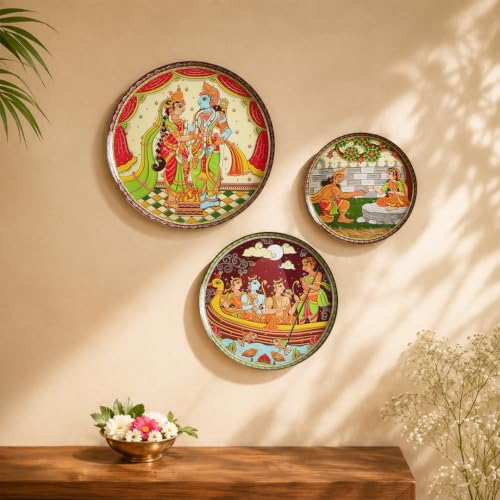 RITUALISTIC Ramayan Wall Plates for Home Decoration & living room | Metal Wall Décor | Devotional Gift | Wall Art | Wall showpiece | Home Décor Valentine's day Gift Items | Set of 3 plates