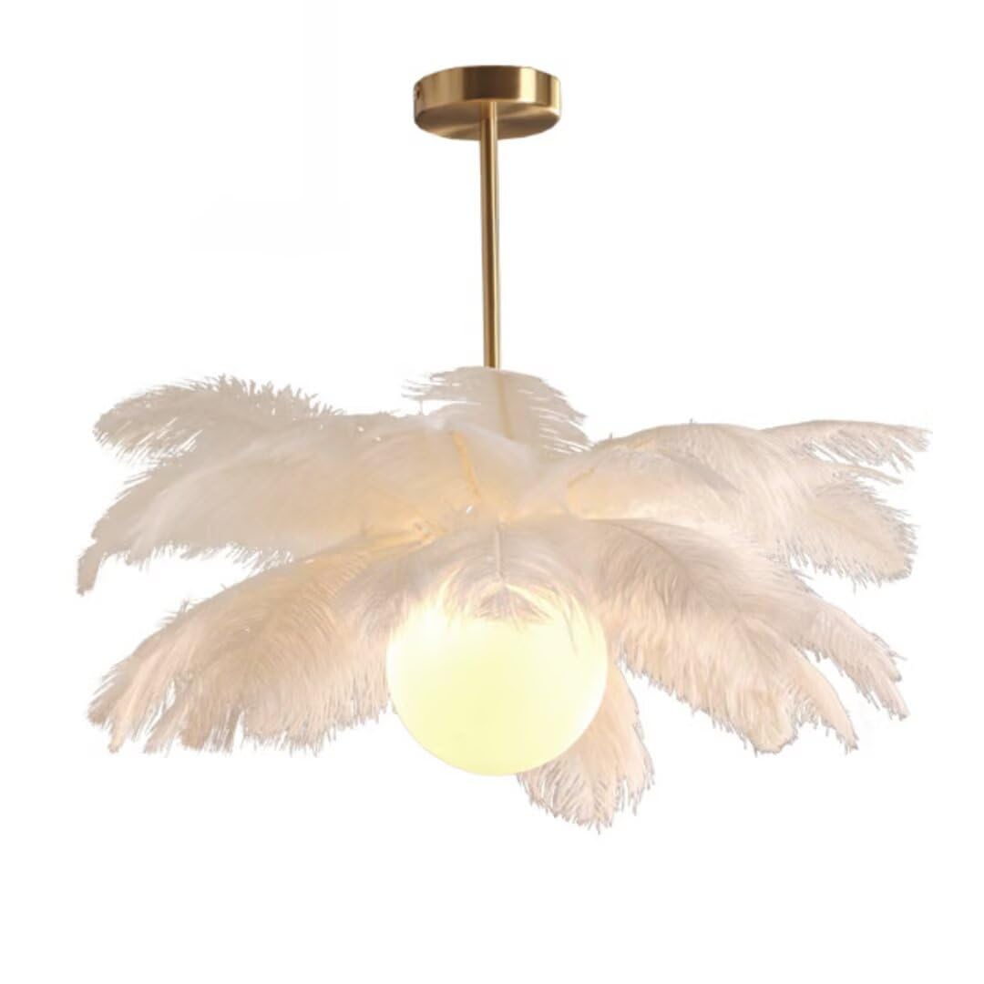 GUANSHAN White Ostrich Feather Pendent Light Romantic and Beautiful Chandelier Feather Lampshade Ceiling Lighting Fixture for Bedroom, Living Room