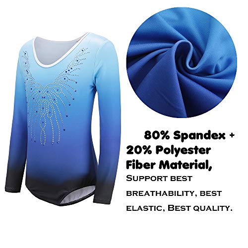 Sinoeem Gymnastics Leotards For Girls Long Sleeve Gradient Blue-Black Color Sparkle Dancing Ballet Leotard Gymnastics Athletic For Little Girl 10-11 Years #TOP5