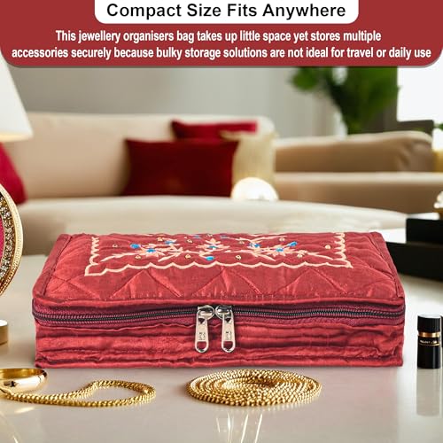 Image of Amazon Brand - Solimo Cotton Blend Embroidery Jewellery Kit cum Pouch, Maroon