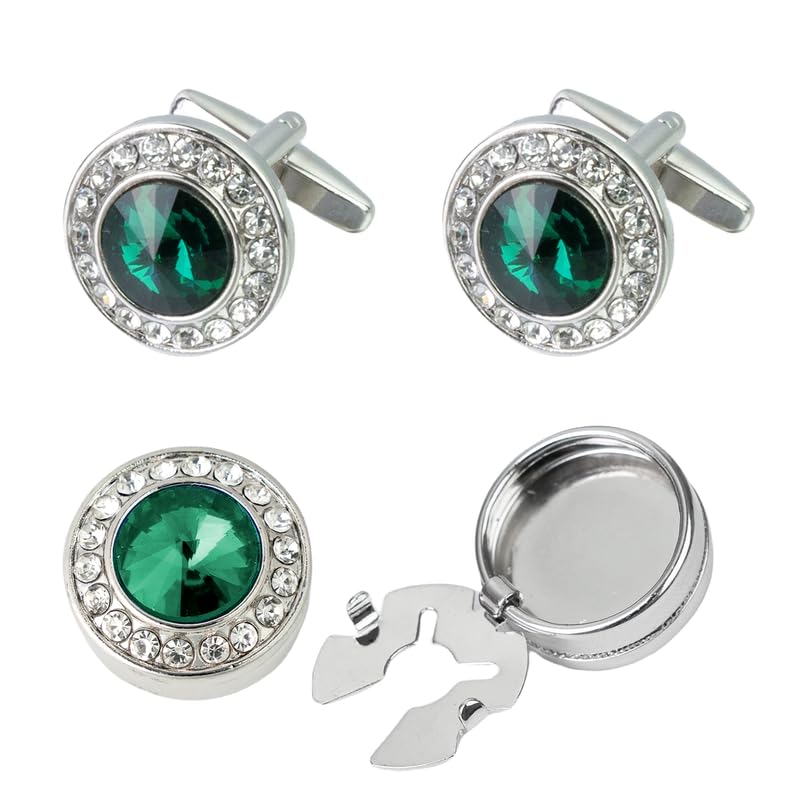 Mens crystal cufflinks and shirt button covers, silver gold suitable for business wedding groom and groomsmen