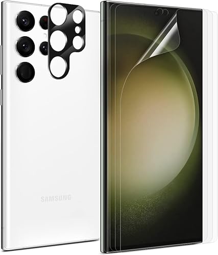 Paquete de 3 + 1 para Galaxy S23 Ultra, paquete de 3 protectores de pantalla híbridos EPU + 1 paquete de protector de lente de cámara compatible con