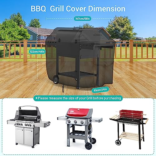 BROSYDA BBQ Cover 147x61x122cm, Waterproof, Windproof, UV Resistant, Tear Resistant, Heavy Duty 600D Oxford Barbecue Cover - Image 2