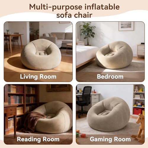 Image of 6 Pcs Bean Bag Chairs for Adults Inflatable Chairs with Electric Air Pump Blow up Couch Folding Portable Inflatable Couch Lazy Sofa for Reading Living Room Camping (Coffee)