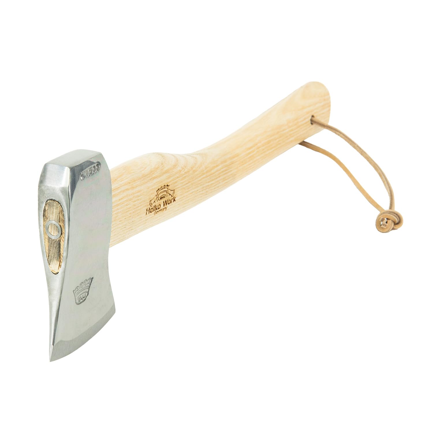 Helko Werk Outdoorbeil 500g – 36 cm Eschenstiel – C50 Kohlenstoffstahl – Kompaktes Camping Beil – Hacken & Hämmerarbeiten – inkl. Ledertasche mit Gürtelschlaufe – Made in Germany