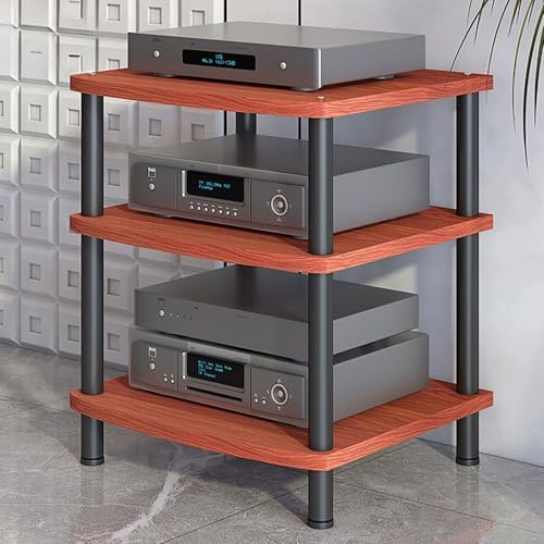 Image of Modern AV Media Stand, 3-Tier Stereo Cabinet with Carbon Steel Frame, Wooden Storage for TV, DVD Players & Accessories(Brown,3 Tier 60x54x66CM)