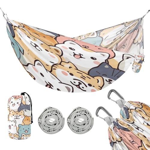 ATTX Cartoon Dogs Cats Camping Hammock - Lightweight & Portable Hammocks, Heavy Duty 330lbs Capacity for Indoor, Hiking, Backpacking, Travel, Backyard, Beach#428