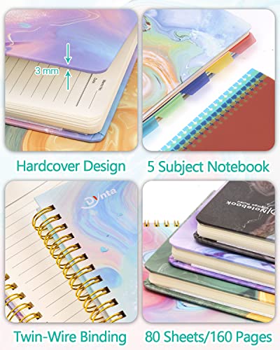 5 Subject Spiral Notebooks 5-Pack College Ruled Hardcover With 25 Removable Dividers 160 Pages/80 Sheets Each, A5(8.5 "X 5.7") With Back Pocket For Women Students Girls Office Business Planning Diary #TOP3