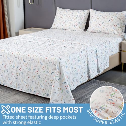Bedlifes King Size Extra Deep Pocket Sheet Sets - Fits Mattresses Up to 18-24" Thick, 4-Piece Microfiber Set with 1800 Thread Count, Soft, Smooth, Breathable, Featuring White Floral