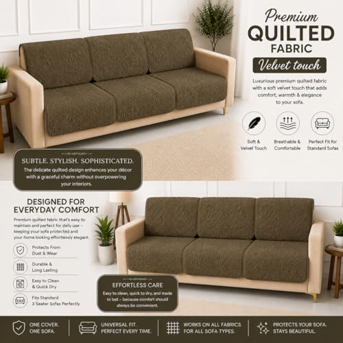 Image of Homerz Premium Petal Charm Sofa Cover | Embossed Floral Pattern | Soft Touch, Anti-Dust & Easy Wash Fabric Cloth, Washable and Durable (Brown, 5(3+2) Seater, Seat Cover with Backrest)
