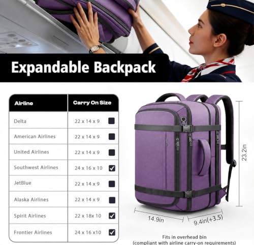 Image of Travelability Expandable Carry On Backpack 1-7 DAYS Roomy Capacity