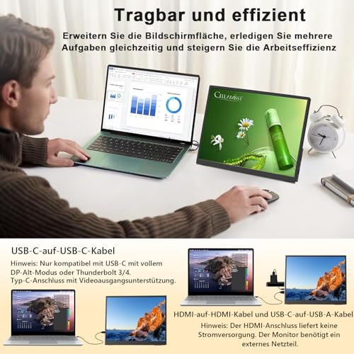Kyyivwine 10,5 Zoll Tragbarer Monitor 1920x1280 3:2 Mini-Bildschirm|500 Nits hohe Helligkeit+2000:1Kontrastverhältnis|Ultradünnes Gehäuse mit 45°-Ständer|Dual-Port HDMI/USB-C für Laptop/Mobilgerät/Mac 6