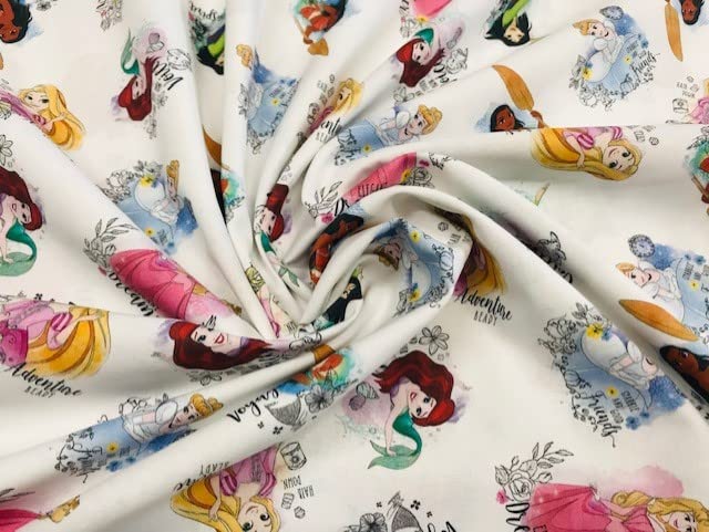 Tessuto Di Cotone 100% Con Personaggi Frozen E Principesse - Popeline Morbido - 115 G/m² - Larghezza 140 Cm - Prezzo Al Metro - 2