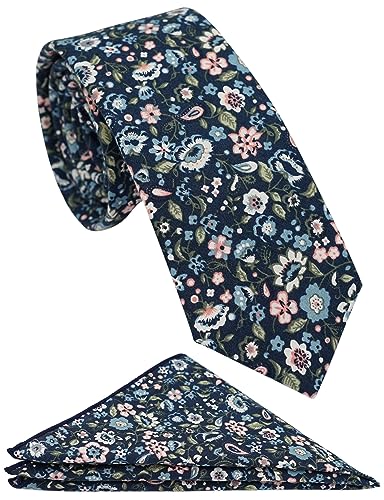 ZENXUS Conjunto de gravata floral skinny masculina casual com bolso de flores quadrado de 6,5 cm gra